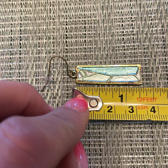 #149 Boho Rectangle Turquoise Drop Earrings - Picture 5 of 6